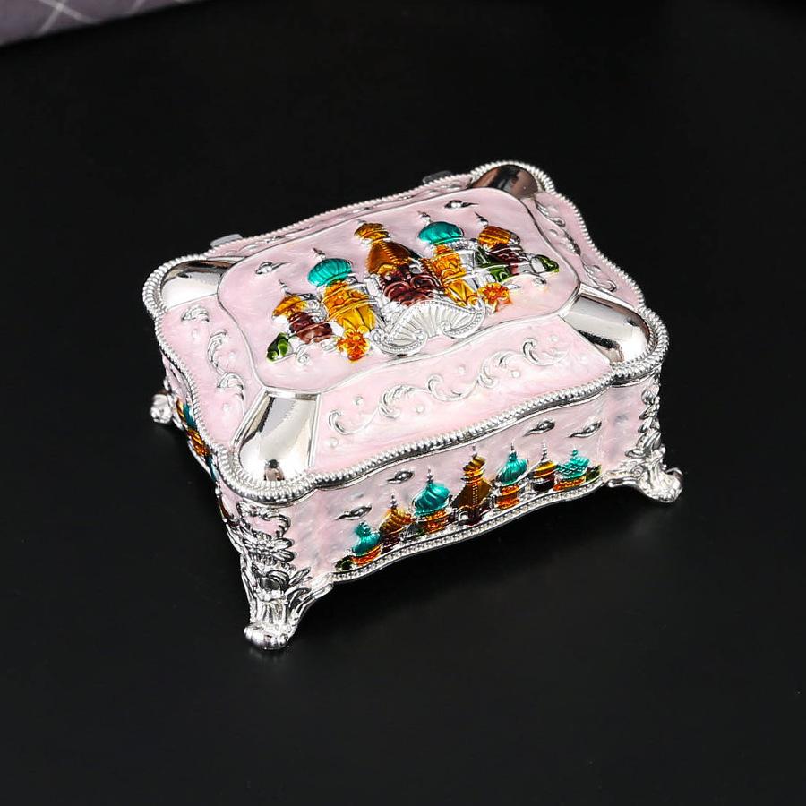 Small Castle Square Jewelry Box Creative European Metal Flip Anti-Oxidation Storage Ring Earrings Necklace Jewelry