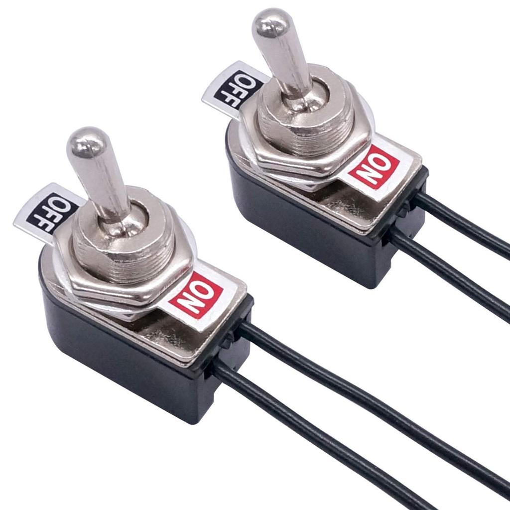 Taiss 2pcs Toggle Switch SPST 2 Position Latching ON/Off 6A AC 125V /10A DC 12V Toggle switches Incidental 5.2 inch Connect Wire Rocker Arm Switch