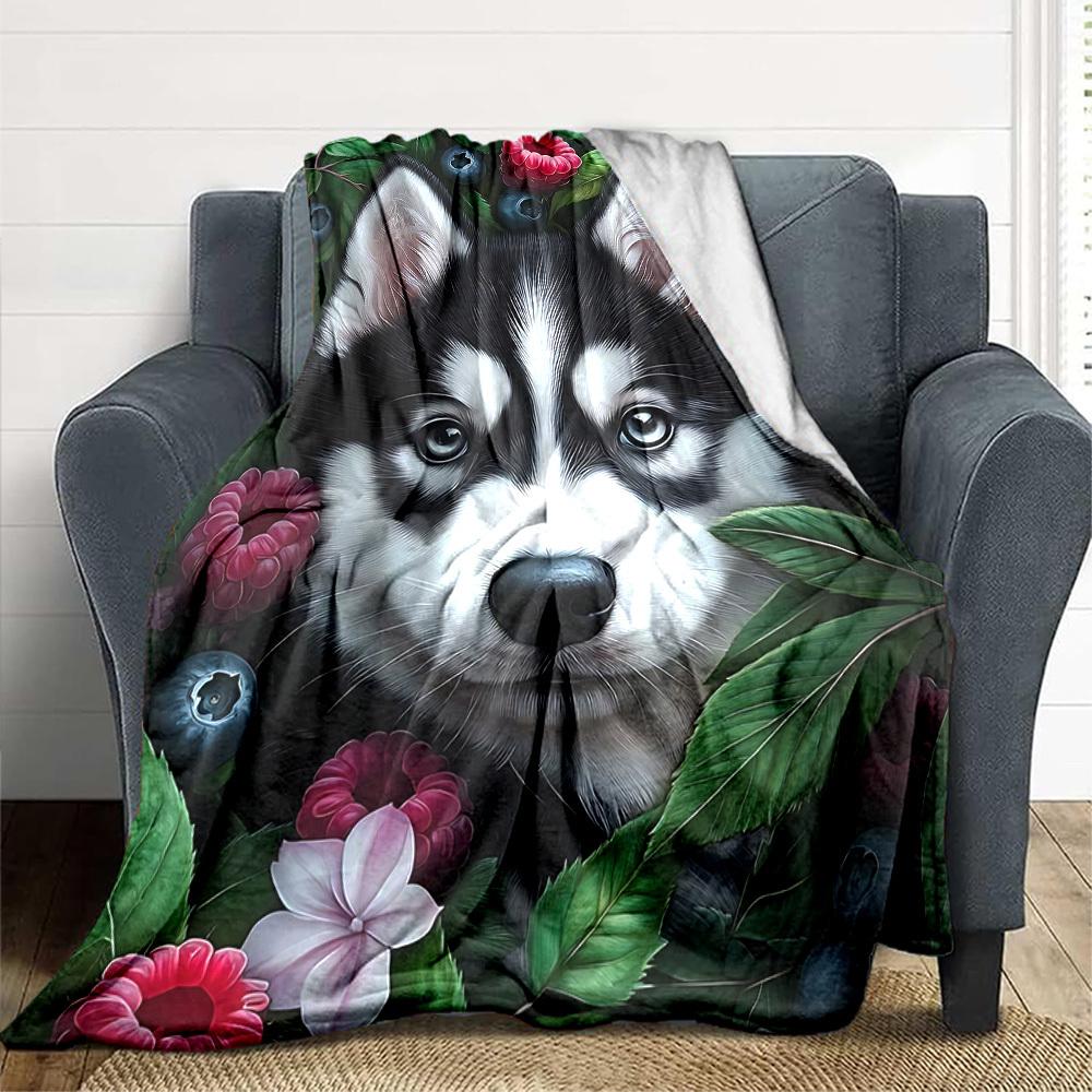 1pc Husky Puppy Blanket Lightweight Blanket Throw Blanket For Sofa, Bed, Travel, Camping, Livingroom, Office, Couch, Chair yy251010003 100x150cm