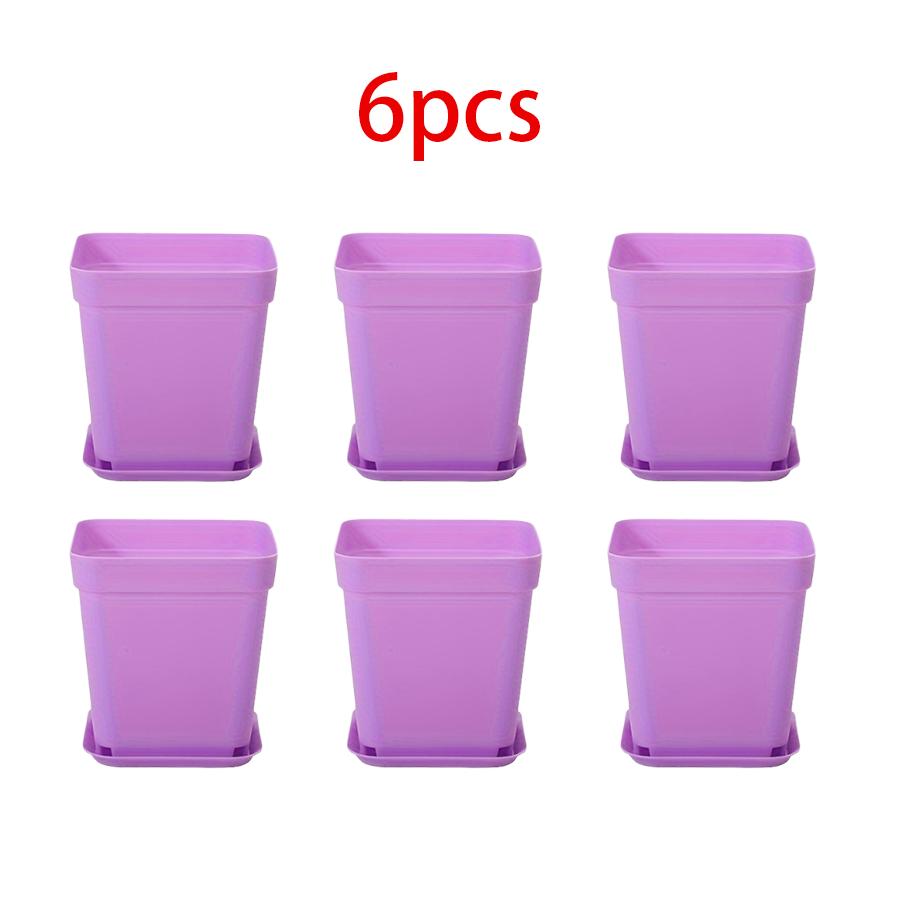 61224Pcs Multicolor Square Flower Pot With Tray Office Indoor Outdoor Decor Flower Beds Garden Nurseries Plastic Flowerpot Xjm
