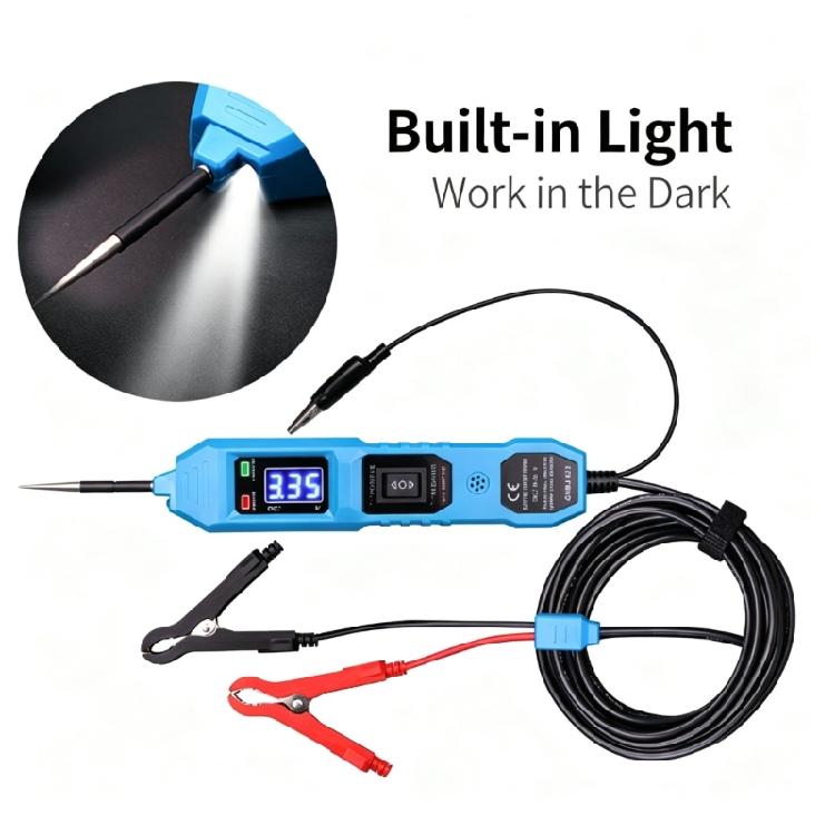Digital Car Circuit Tester with Extended Cable, Automotive Test Pen for Wiring Signal Checks and Direct Reading During Garage Maintenance