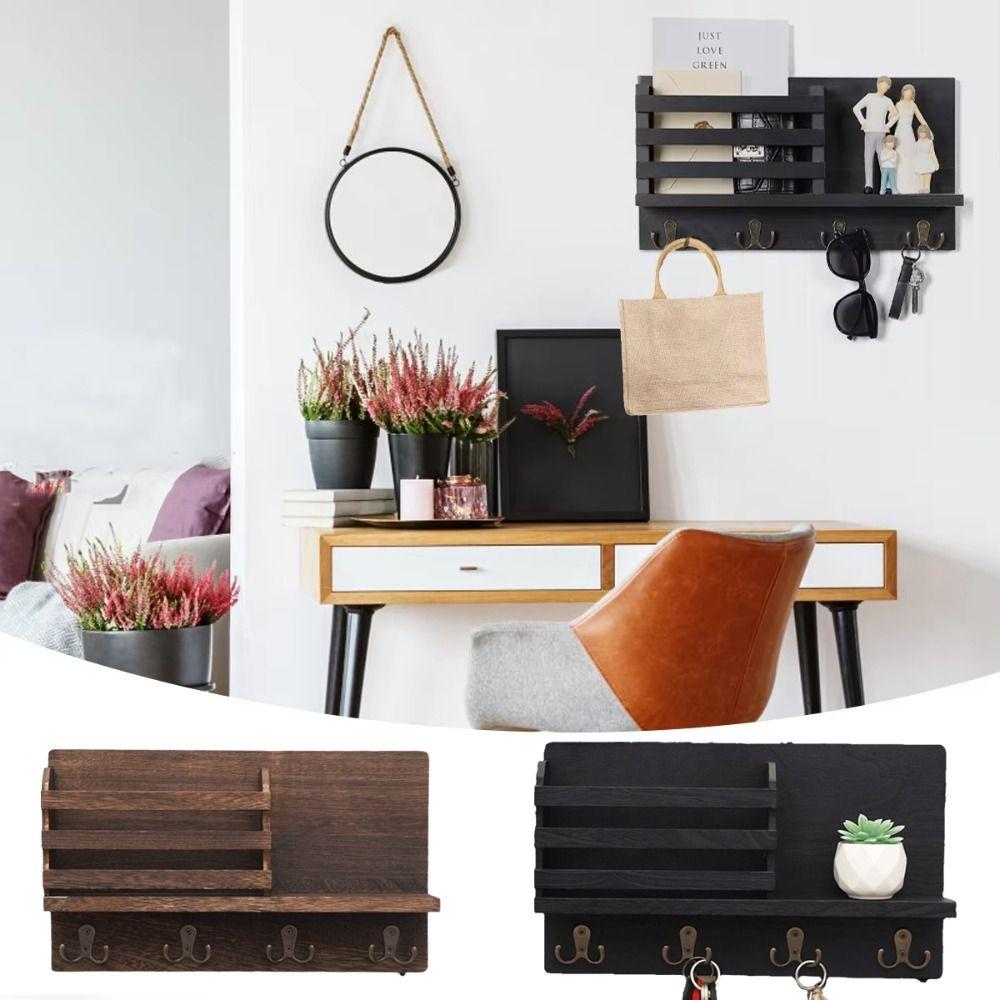 Wood Mail Organizer Thickening Wall Mount Home Decor Home Storage Holder Entryway