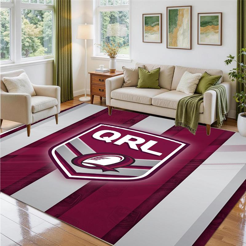 Queensland Maroons Design Crystal Velvet Rug Soft Decorative Mat for Bedroom Entrance