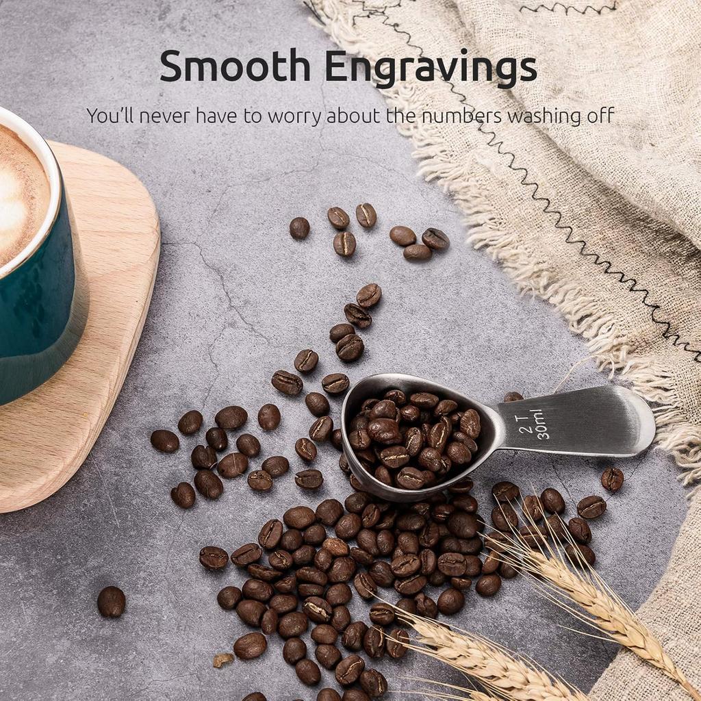 Coffee Scoop - 304 Stainless Steel Metal Measuring Spoon with Short Handle for Ground Coffee, Beans, Powder, Espresso (15ml/30ml)