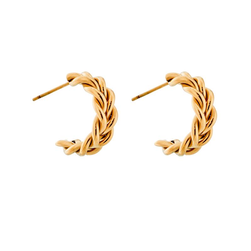 Gold Plated Stainless Steel Braided Twisted Hoop Earrings For Women золотой