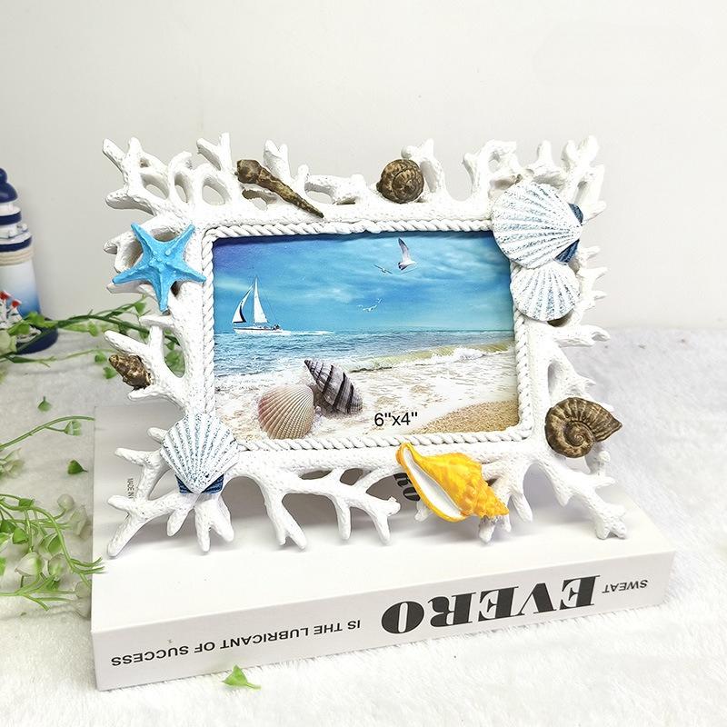 6-inch coral shell photo frame, creative wedding photo frame, stage decoration, picture frame, resin photo frame, Mediterranean style