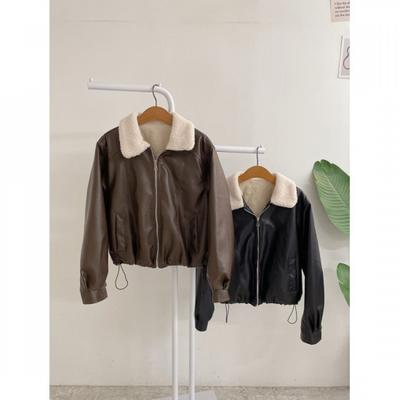 Honey J Women Zember Dumble Collar Fur Lined Leather Jumper  2 Color 