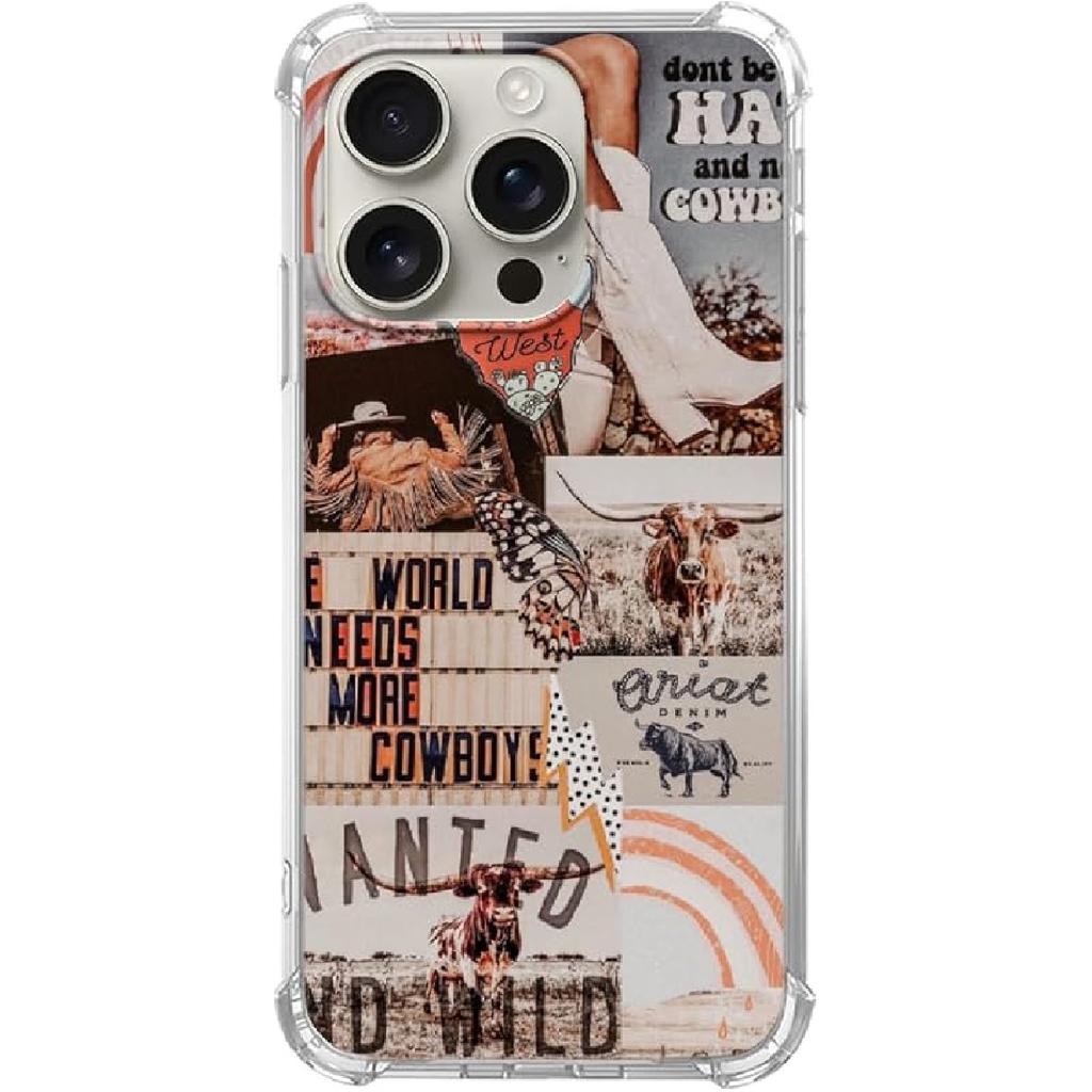Vintage Cowboy Case Compatible with iPhone 16 Pro, Wild West Country Case for iPhone 16 Pro, Cool TPU Bumper Phone Cover Case