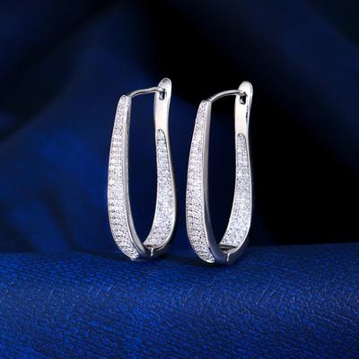 Hip-Hop Earrings Flash Diamond Oval Stud Earrings U-Shaped Hollow Electroplated Champagne Gold Ear Buckle Earrings Gift Women