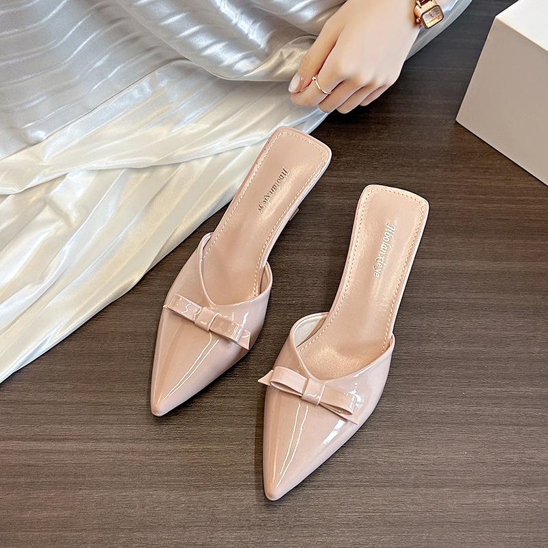 

2025 лето новый европейский и американский внешнеторговый большой размер модные остроносые с бантом сумка голова удобная нога полушлепки 40 розовый