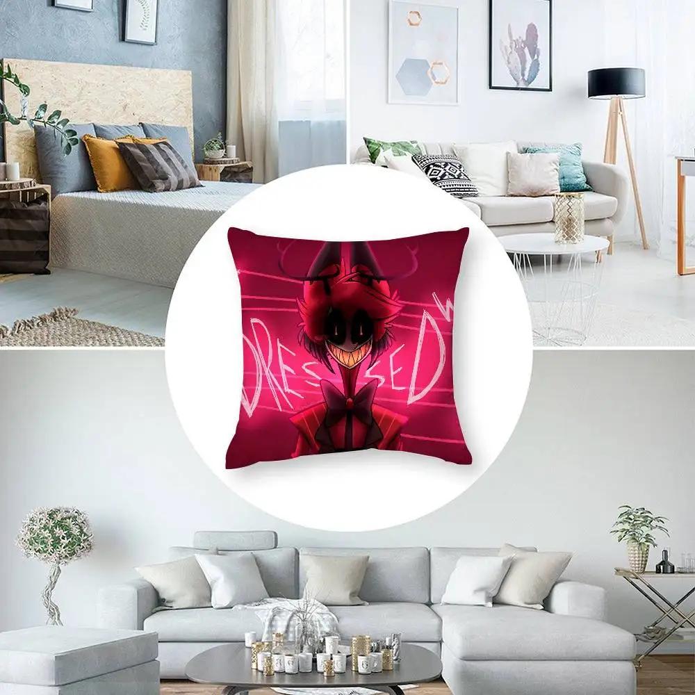 Anime H-Hazbin Hotel Alastor Pillow Case Square Double‑Sided Print Cushion Case For Sofa Home Bedchamber Decor Gift