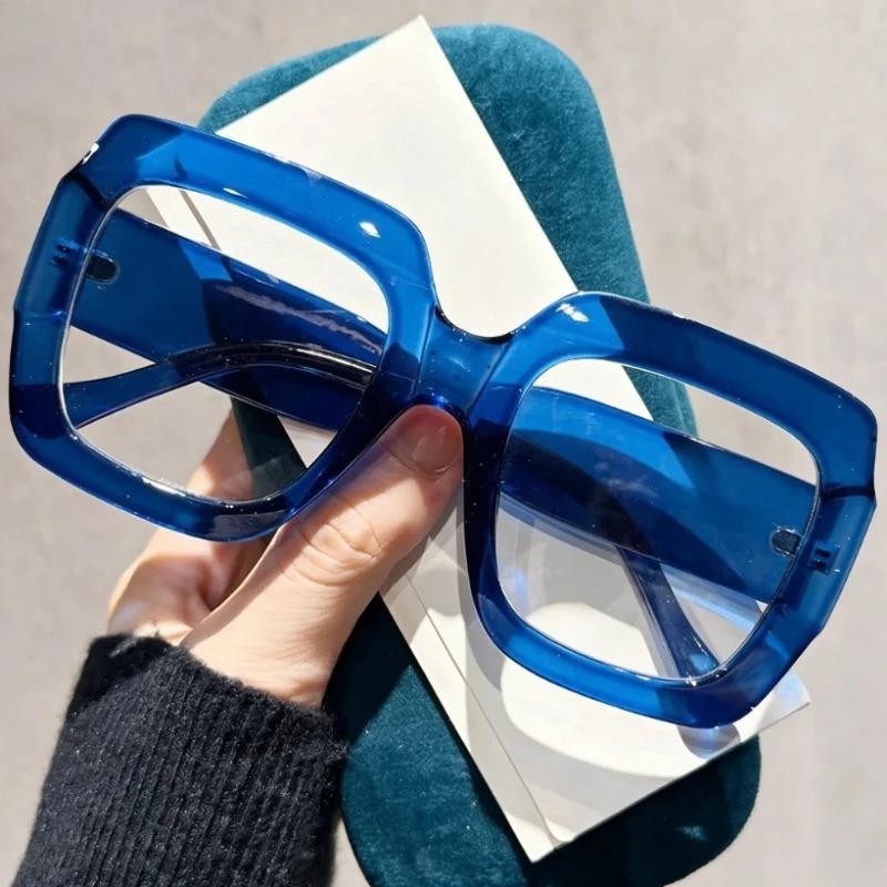 Thick Large Frame Presbyopia Glasses Men's and Women's Stylish Square-Frame Blue Light-Blocking Glasses with Plus Diopters