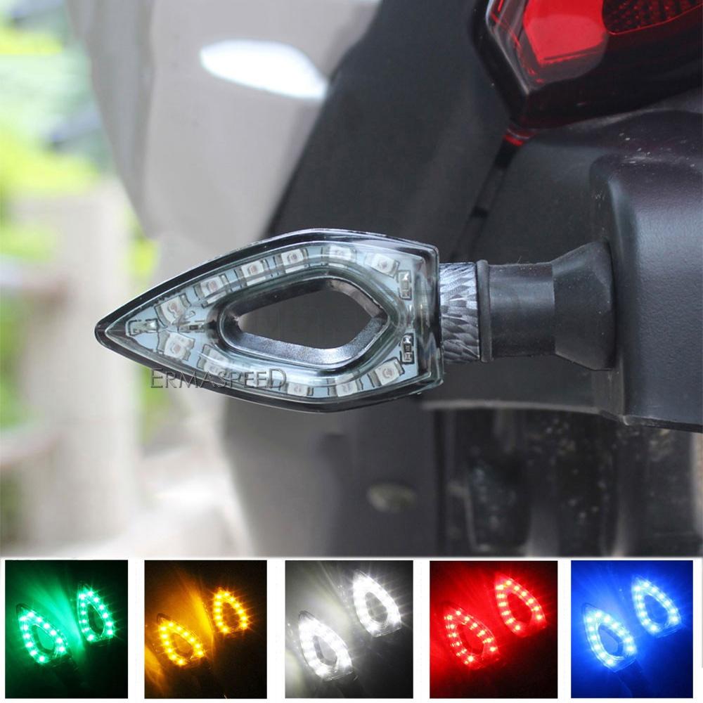 2PCS Universal 12 LED Motorcycle Turn Signal Lights Front Rear Lights Indicator Motorbike Accessories Green Amber White Red