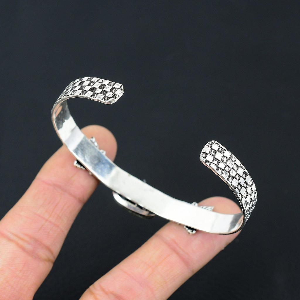 Gift For Women Bangle Adjustable 925 Silver Natural American Dichroic Glass