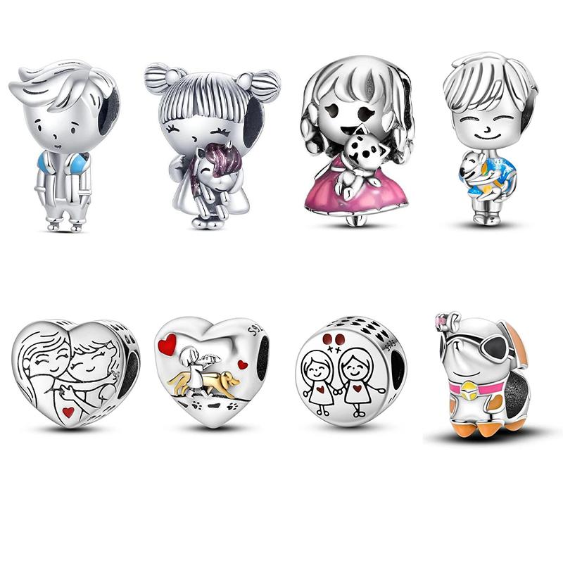 

Новинка в 925 пробы, коллекция кошек из стерлингового серебра, сова, бусина, фигурка, подвеска, браслет для мальчика и девочки, сделай сам, ювелирные изделия