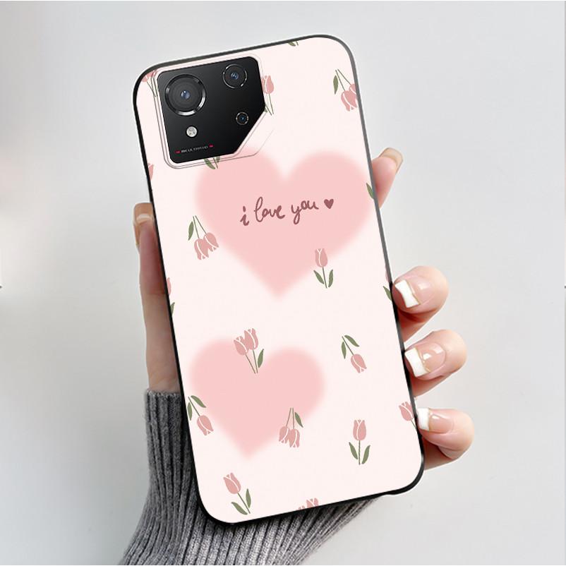 For ASUS ROG Phone 8 Case For ROG Phone 8 Pro Case Capa Soft Silicone Black Shell Cover Cute Flower Cartoon Printing Phone Cases