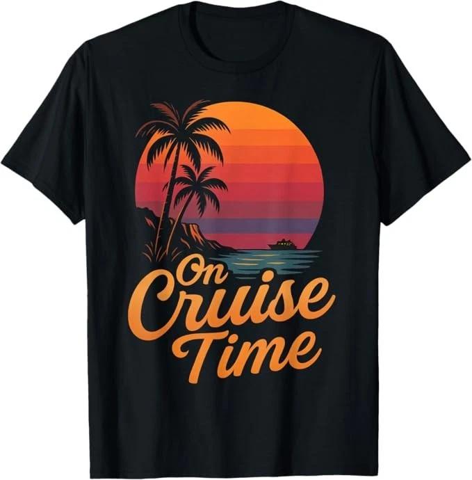 Tropical Cruise On Vacation Time with Palm Tree Sunset View T-Shirt S