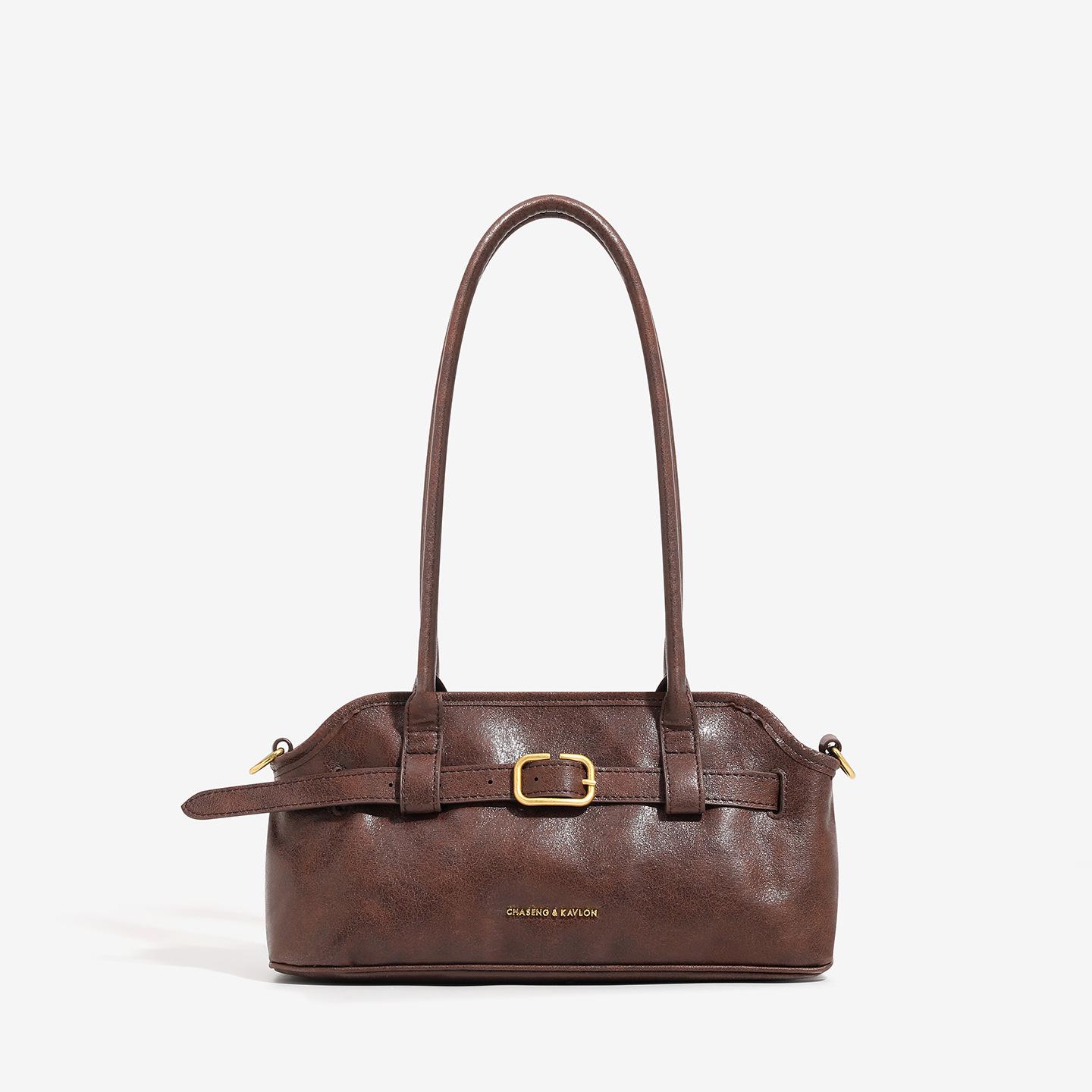 2025 Autumn/Winter French Niche Retro Underarm Shell Tote Bag 29.5x10x14cm кофейный