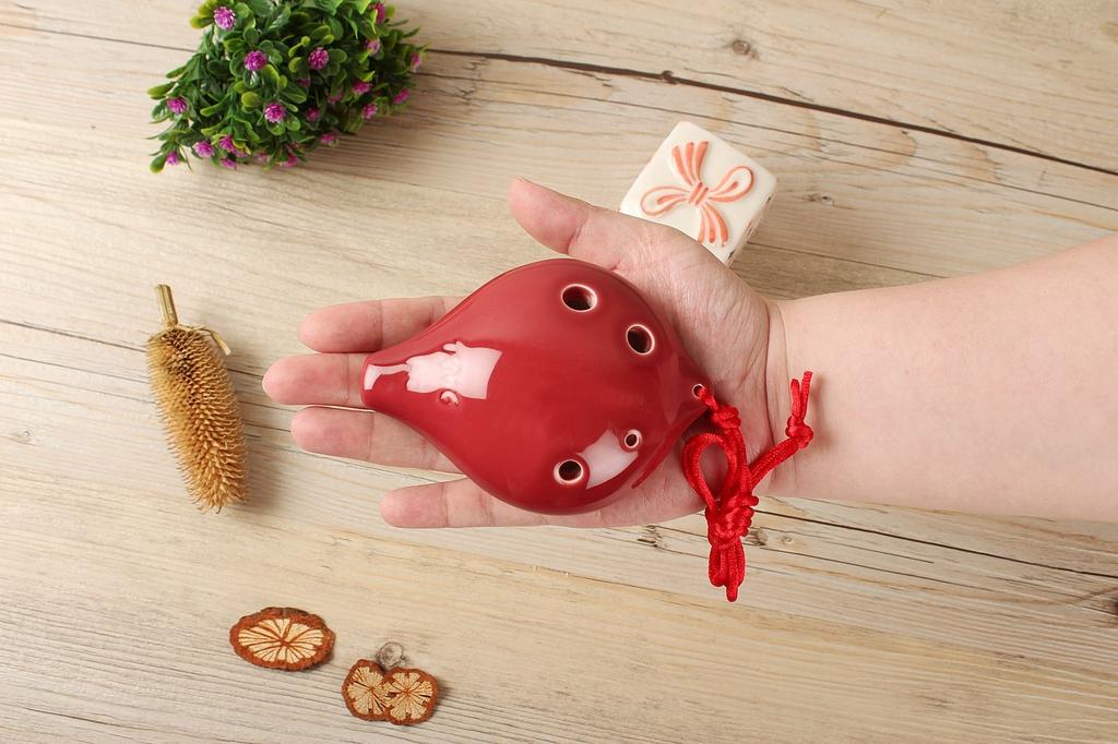 TNG Ocarina Musical Instrument [6 HolesAltoRed] High Class C Tone AC Single (with Strap) Ocarina Wind Orchestra Glaze Finish