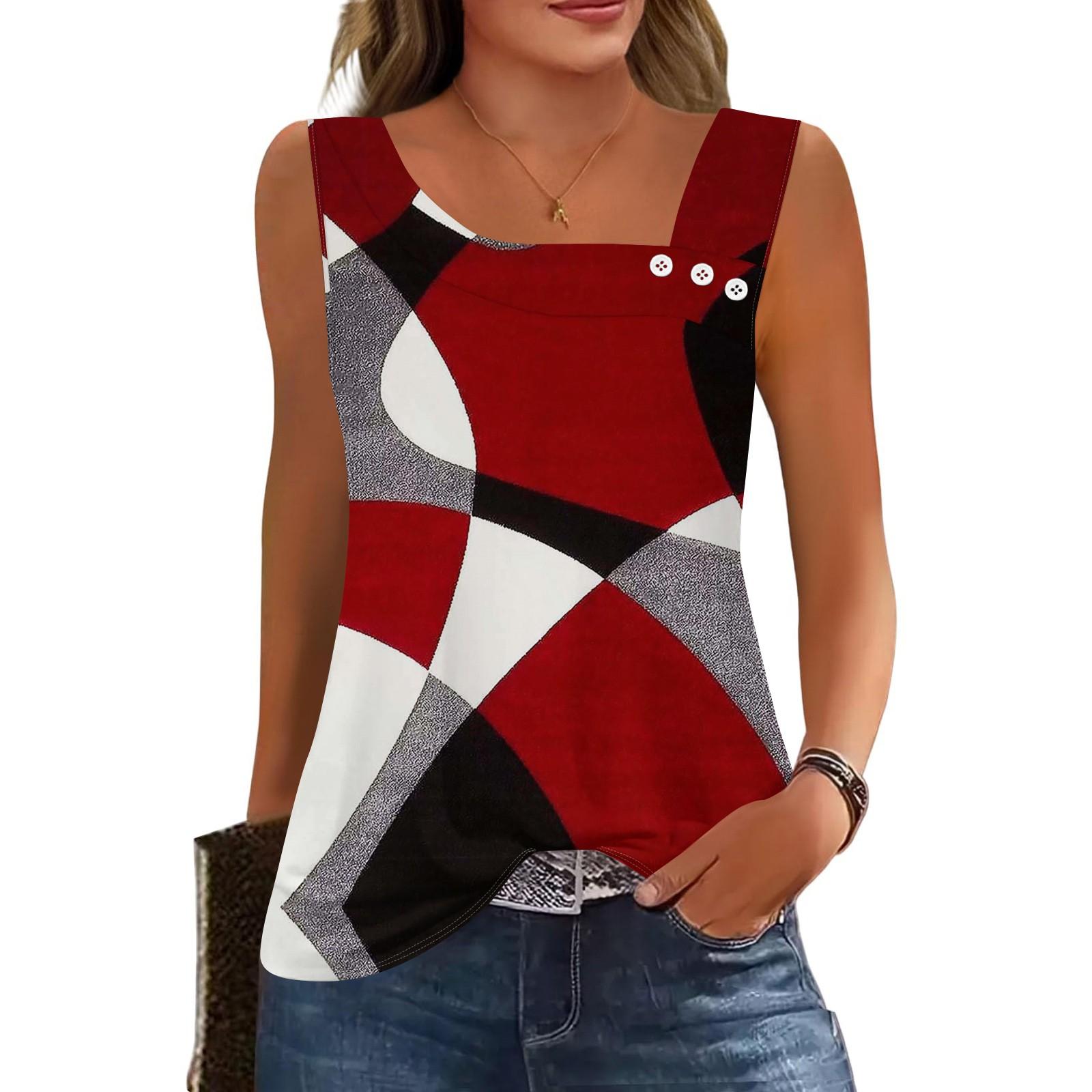 

Женские летние майки с квадратным вырезом, без рукавов, на пуговицах, повседневные, нарядные туники, базовые, для работы, футболки, блузки XXL винный