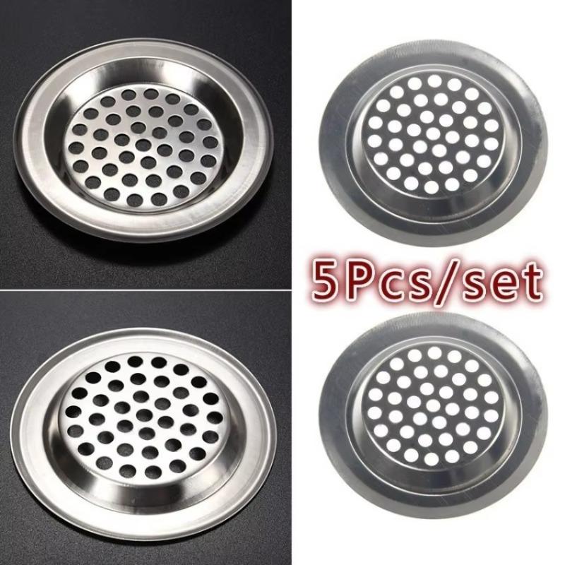 5 Pcs Stainless Steel Mesh Sink Strainer Kitchen Bath Hair Catcher Trap Drain Filter Circular Stainless Steel Pool Funnel