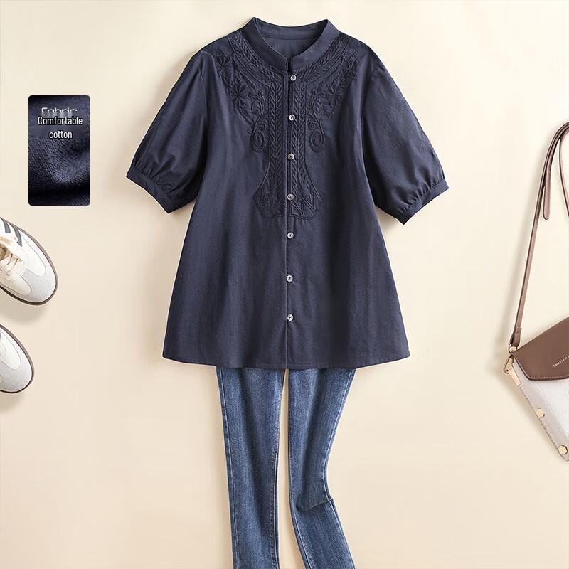 Sibaishe Women s Embroidered Loose Fit Shirt XL