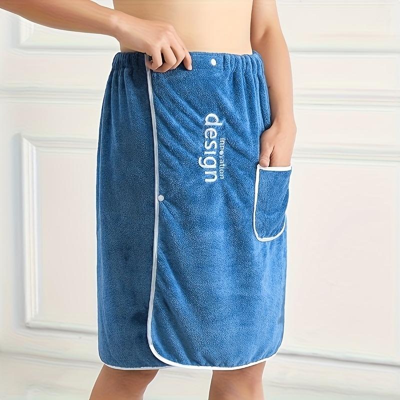 1pc Coral Fleece Absorbent Men's Wearable Spa Wrap with Pocket - Soft Sauna Wrap, Embroidered Shower Supplies, Shower Skirt