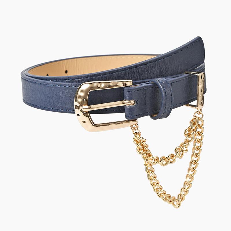 

Пряжка с инкрустацией из короткой цепочки, джинсовый декоративный ремень для одежды, женский 106x2.3cm тёмно-синий