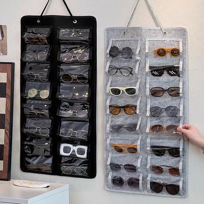 16-Compartment Felt Eyewear Stand, Suitable for Sunglasses, Display Rack, Hanging Pouch, Wall-Mounted Storage Pocket Organizer
