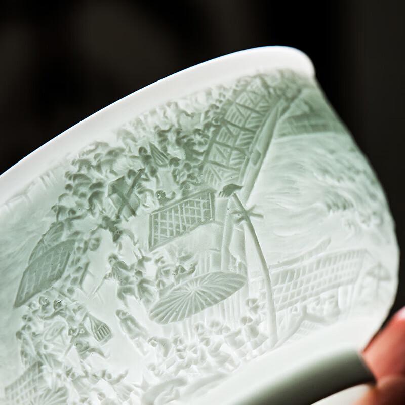 Jingdezhen Gold Inlaid Celadon Master Teacup - Qingming Scroll