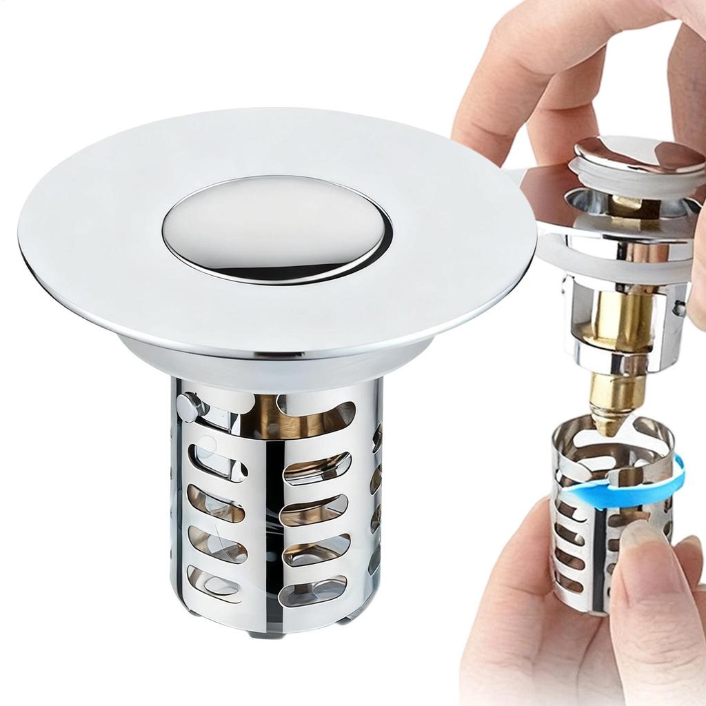 Pop-Up Bathroom Sink Stopper Odor-Resistant Press-To-Close Drain Plug for Washbasin Accessories Hair Catcher Strainer