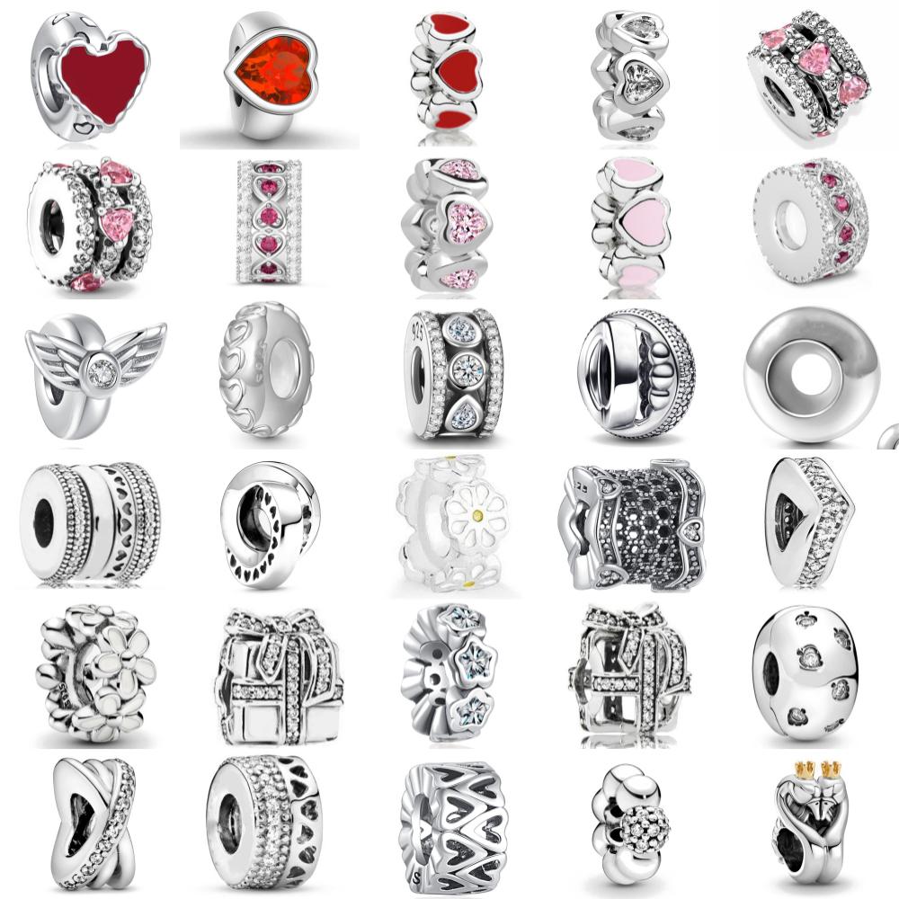 New 925 Silver Heart Spacer Beads for DIY Bracelet Fashion Jewelry Women Accessories Openwork Charm