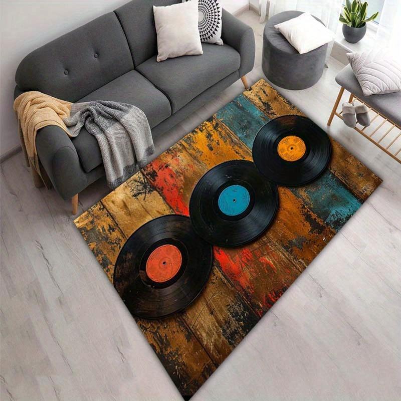 Soft & Washable Vinyl Record Design Carpet - Rectangular, Perfect For Living Room, Outdoor, Kitchen, Bedroom, Game Room,Bathroom