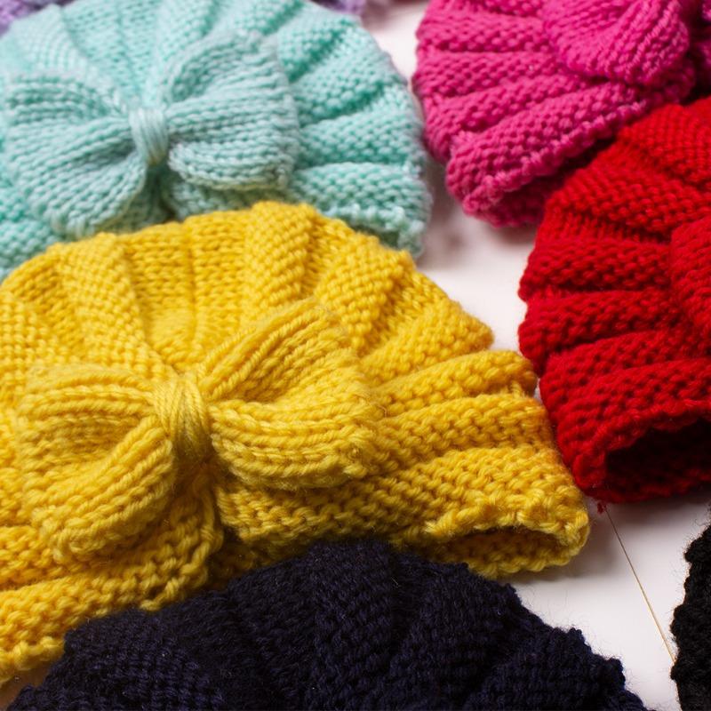 Autumn and Winter New Baby Bow Hat, Children's Knitted Warm Wool Hat, Baby Fetal Hat