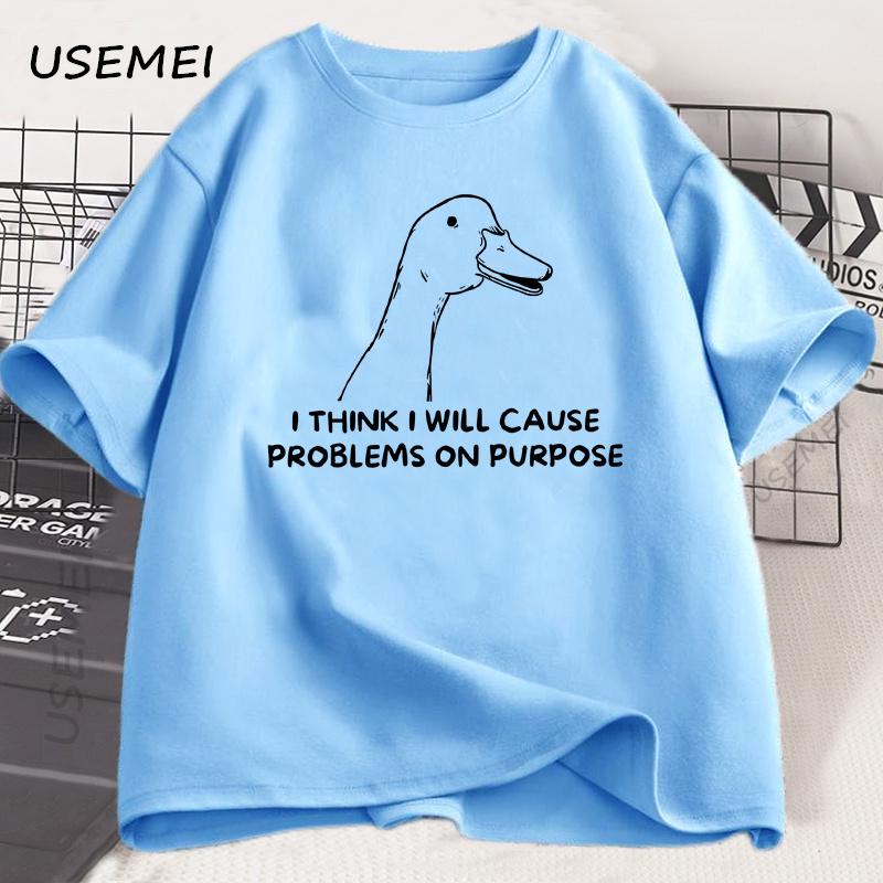 

Я думаю, что буду создавать проблемы намеренно Футболка Смешная Футболка Глупый Гусь Повседневная Хлопковая С Коротким Рукавом Уличная Одежда Мужская Одежда 4XL