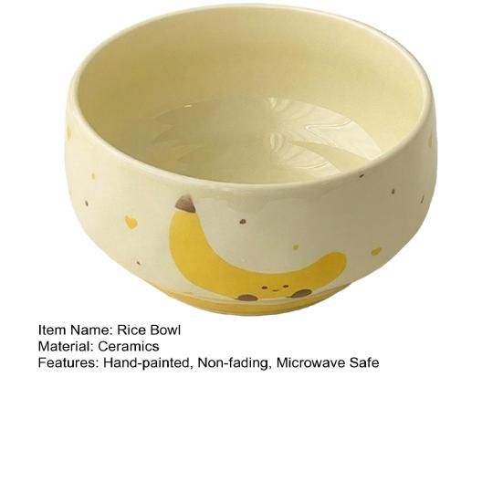 Ceramic Rice Bowl Hand-Painted Bread Fruit Pattern Serving Bowl Microwave Dishwasher Safe Kitchenware for Soup Rice Oatmeal