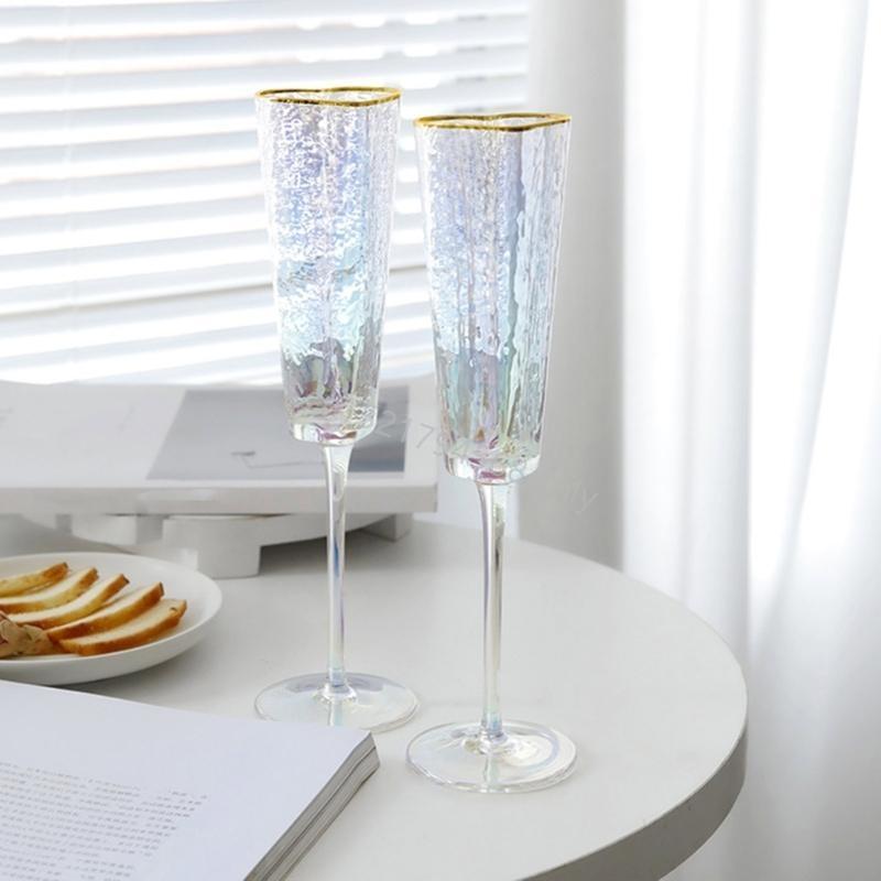 1Pair Decorative High Stem Glass Cup Gold Rimmed Love Heart Champagne Flute 6XDE
