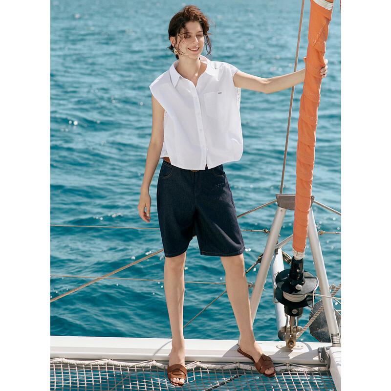 ELLE Women's Lyocell Tencel Sleeveless Spliced Shirt