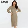 Vestido de punto de mujer de otoño e invierno falda de suéter de longitud media plisada delgada