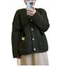 Autumn and winter new gentle soft waxy knitted cardigan women's loose lazy wind crew neck sweater jacket top
