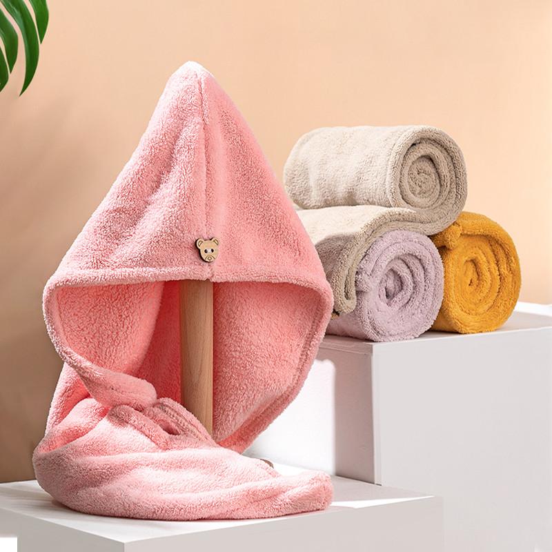 Microfibre Hair TowelHair Drying Towel WrapSuper Absorbent Hair Turban Towel with Bear Button Quick Drying Towel For Women/Kid