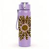 1PC Leopard Sunflower Bloom Graphic,750ml Color Plastic Sports Water Bottle,Leakproof Flip Straw Lid,Suitable for Sports Office Home Use