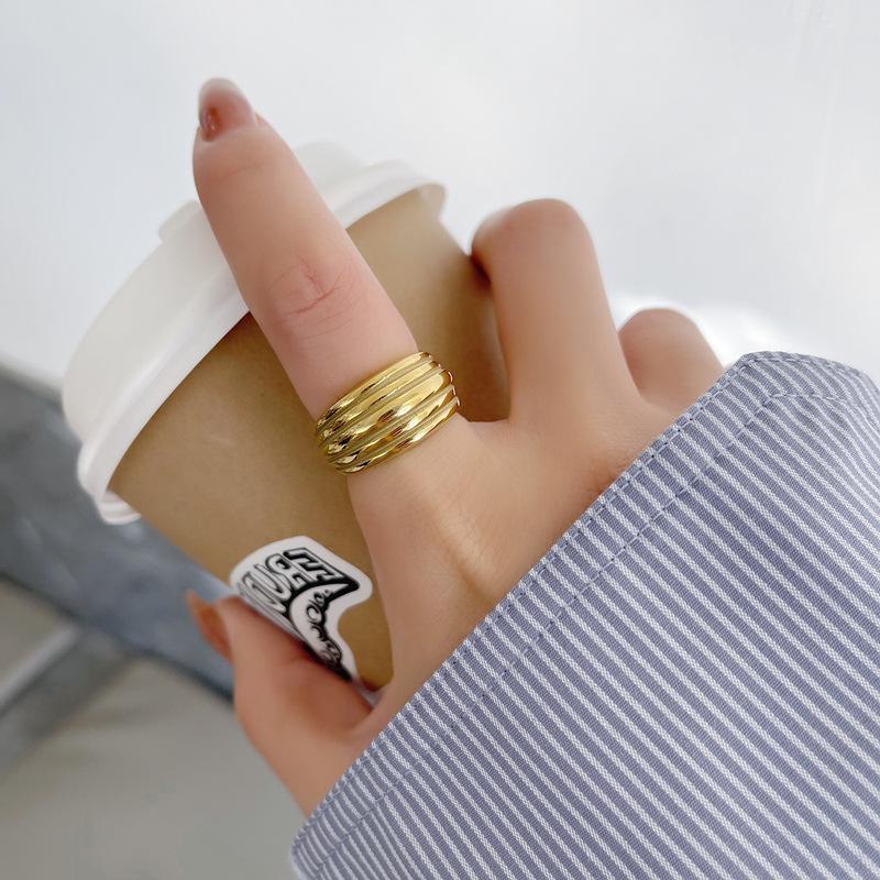 18K Gold-Plated Titanium Steel Multi-Layered Ring - Trendy Cold Style for Women
