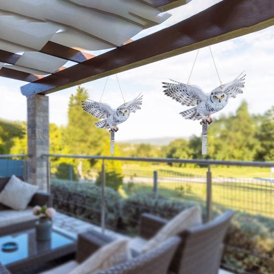 2Pcs Simulated Owl Hanging Decoration Reflective Owl with Dual-Side Printed Waterproof Acrylic Fake Owls for Balcony Decor