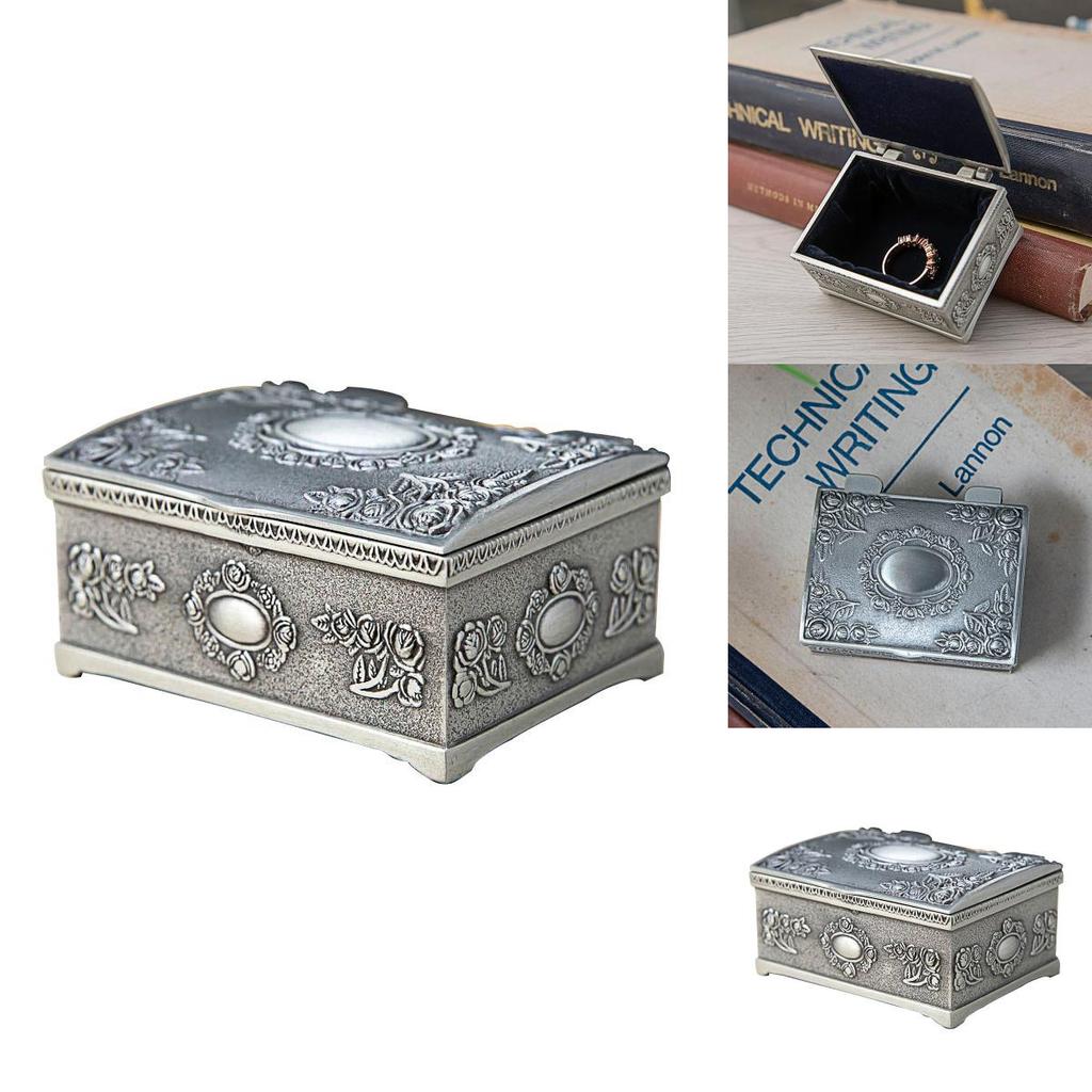 Luxurious Silver Zinc Alloy Jewelry Organizer Box For Rings Earrings And Necklaces