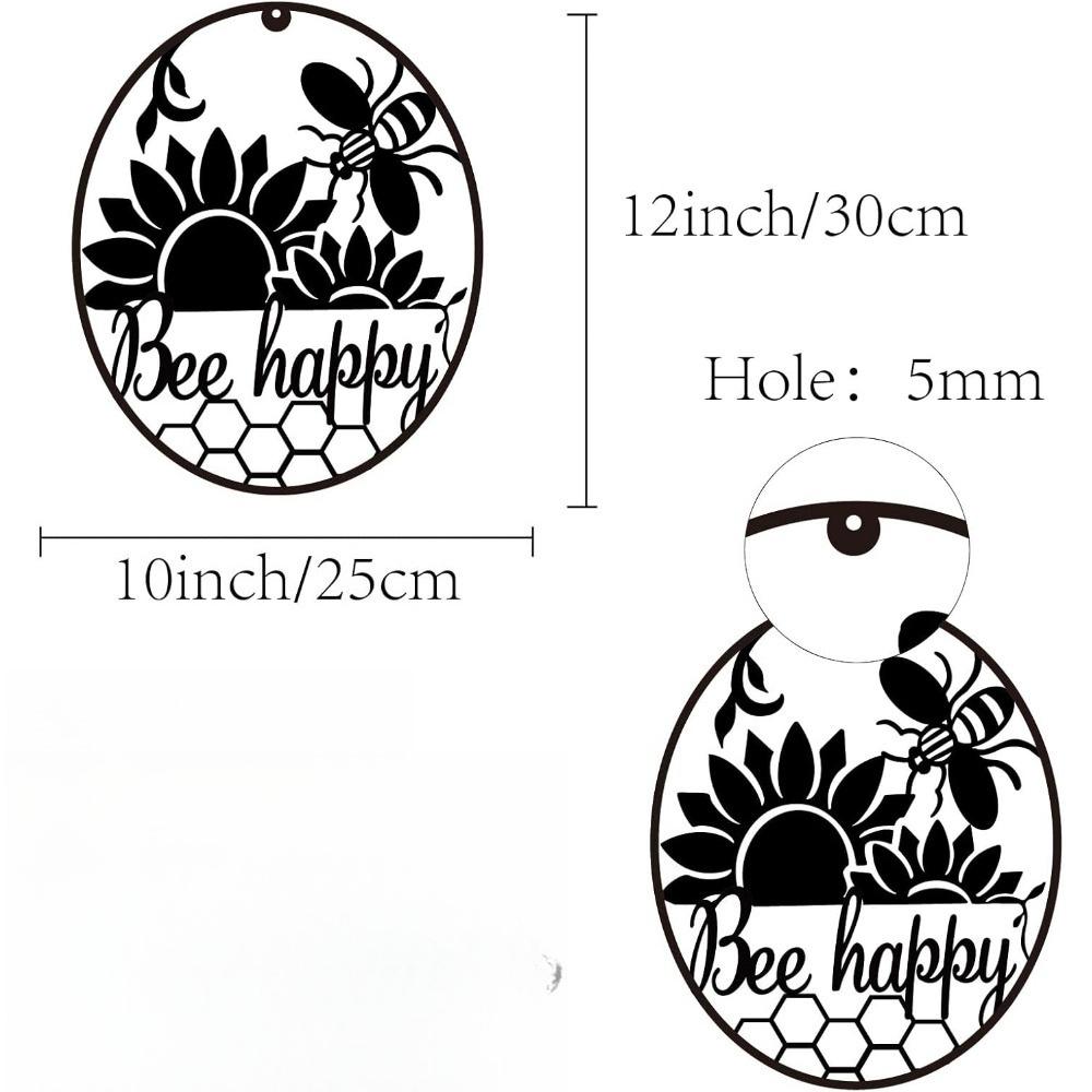 Metal Hive Bee Wall Art Silhouette Iron Sculpture Home Decor Indoor Outdoor Hanging Sign Black 12x10 Inch Garden Kitchen Office Gift