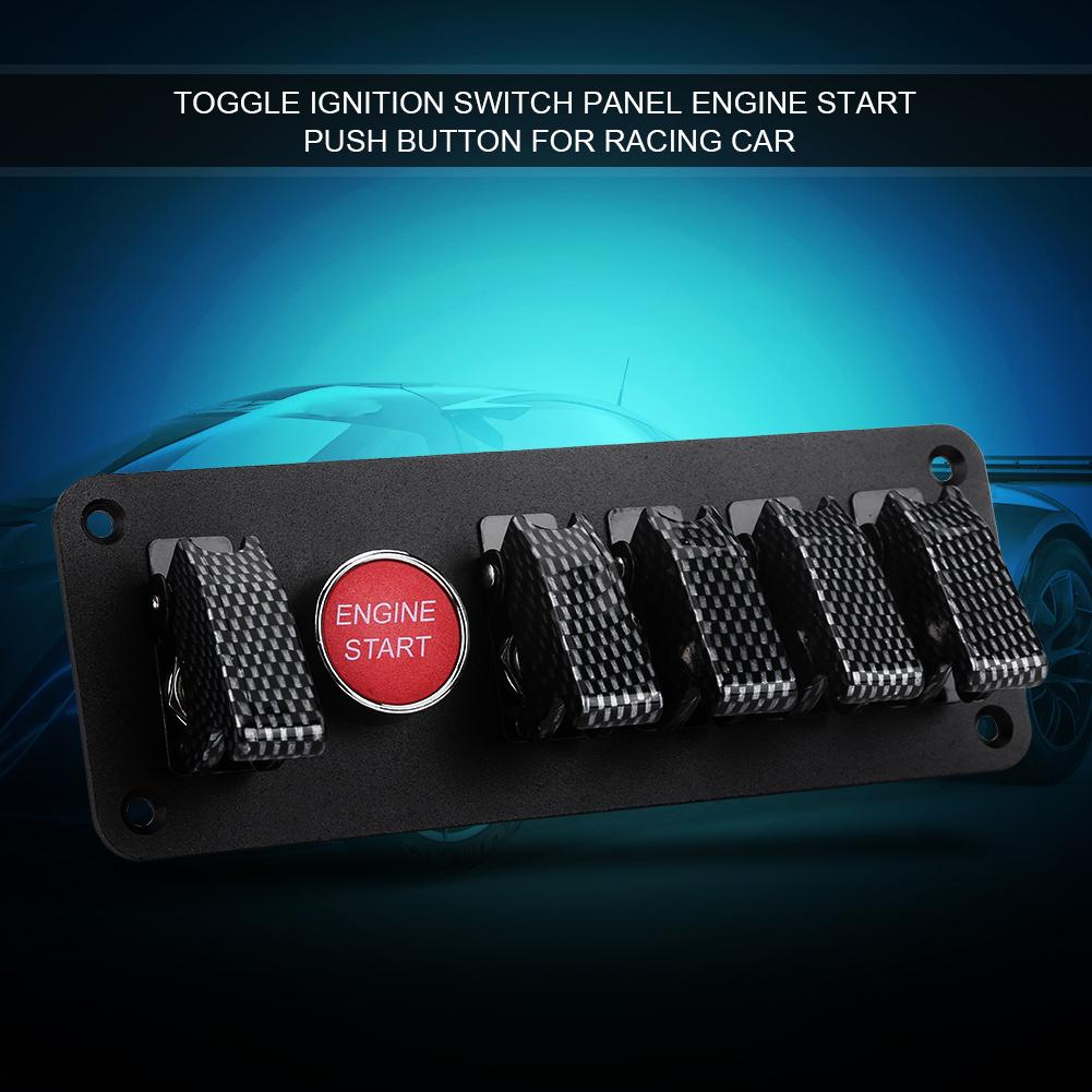 

12V 6 Group Toggle Ignition Switch Panel Engine Start Push Button for Racing Car Carbon Fiber