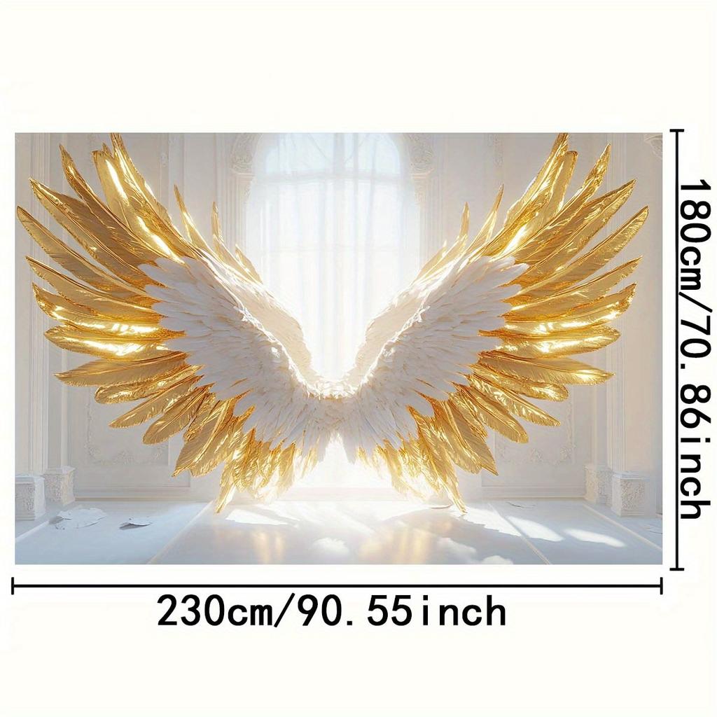 1 luxuriöser gold-weißer Engelsflügel Fotografie Hintergrundtuch - Geburtstag, Hochzeit - strapazierfähiges Polyester