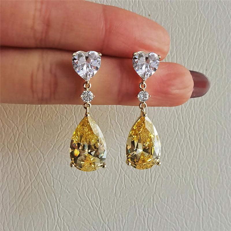 925 Sterling Silver Yellow Pear Cubic Zirconia Drop Earrings Luxury Fashion Women Ear Accessories for Engagement Wedding JewelryGood product