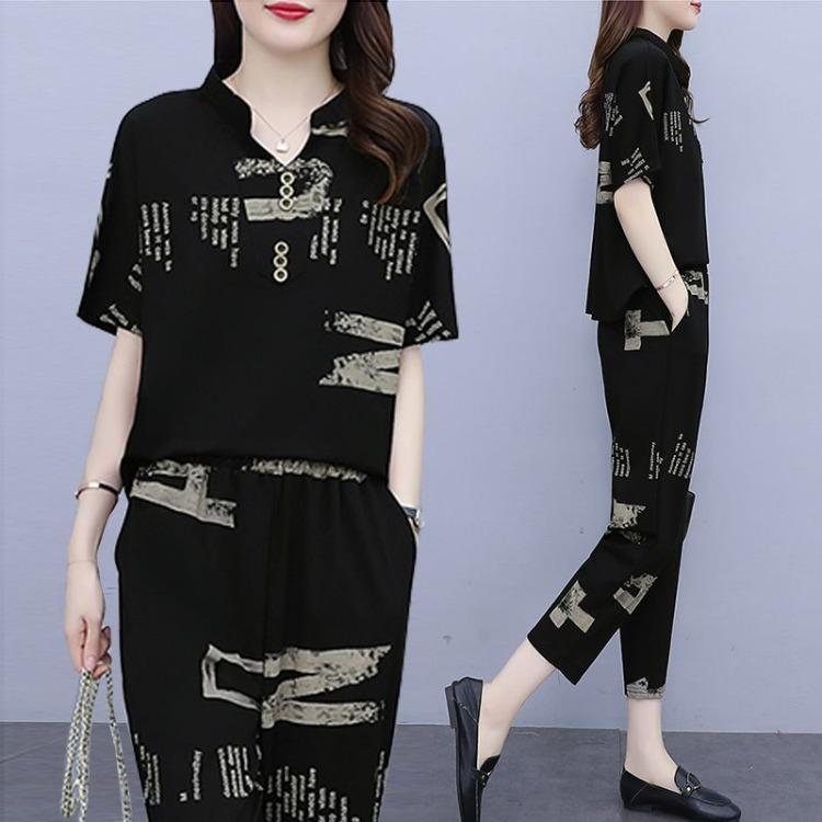 Летний повседневный комплект из 2 предметов с принтом больших размеров для женщин — фото 2